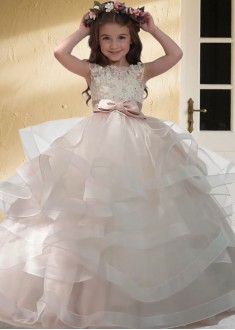 Tulle & Elasticated Net Flower Girl Dress – Floor Length Ball Gown