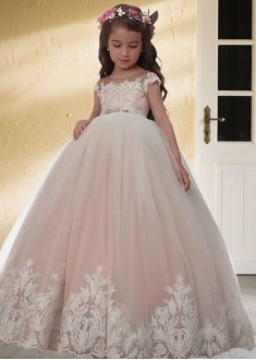 Floor Length Tulle Flower Girl Dress – Classic Ball Gown for Weddings