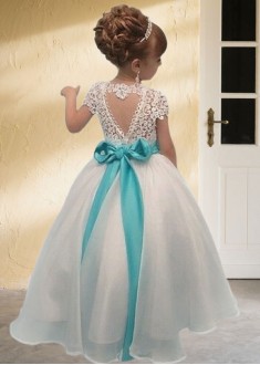 White Organza Lace Flower Girl Dresses with Appliques Cheap