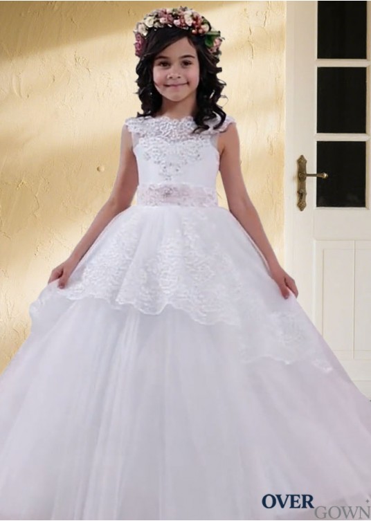 White Tulle Satin Ball Gown Flower Girl Dresses Floor-Length for Weddings White Tulle Satin Ball Gown Flower Girl Dresses Floor-Length for Weddings