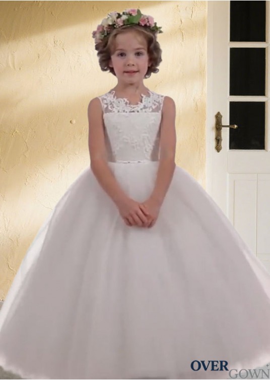 White Tulle Ball Gown Flower Girl Dresses for Weddings with Appliques White Tulle Ball Gown Flower Girl Dresses for Weddings with Appliques
