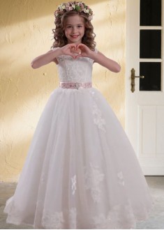 White Tulle & Satin Flower Girl Dresses & Gowns for Wedding