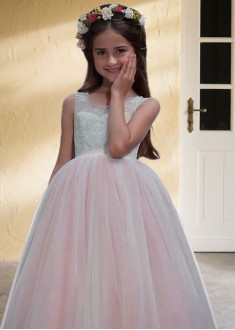 Pink Tulle Flower Girl Dresses  with Appliques and Beads
