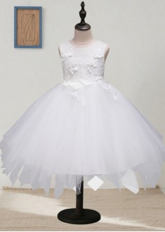 White Tulle & Lace Flower Girl Dresses – Ankle Length Ball Gown