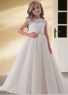 Cheap White Lace Floor Length Flower Girl Dresses for Wedding