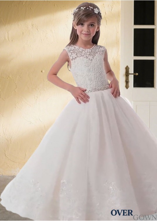 White Lace & Tulle Flower Girl Dresses – A Line Ball Gown White Lace & Tulle Flower Girl Dresses – A Line Ball Gown