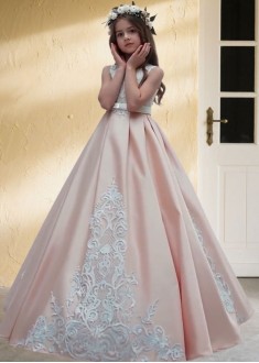 Elegant Satin Ball Gown Floor Length Flower Girl Dress for Weddings