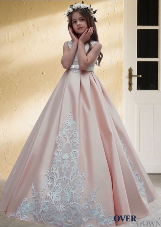 Elegant Satin Ball Gown Floor Length Flower Girl Dress for Weddings Elegant Satin Ball Gown Floor Length Flower Girl Dress for Weddings