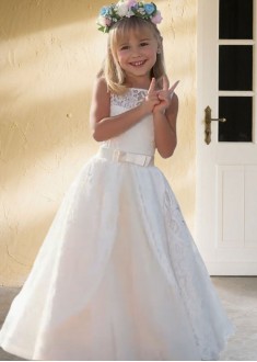 Lace Flower Girl Dress | A Line Floor Length Wedding Dress for Girls