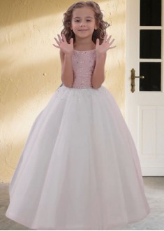 White Tulle A-Line Flower Girl Dresses with Beading 