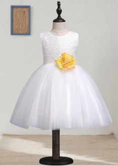 White Tulle & Lace Flower Girl Dresses – Ball Gown for Wedding