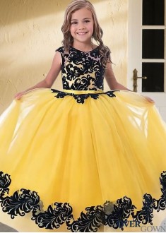 Floor-Length Yellow Tulle Flower Girl Ball Gown - Elegant Occasion Dress