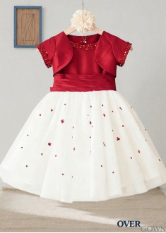 Tulle & Taffeta Flower Girl Dress – Knee-Length Ball Gown for Weddings & Parties