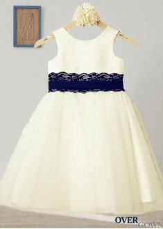 Simple White Lace Satin Flower Girl Dress Knee Length