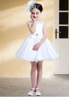 Mini Ball Gown Occasion Dress in White Organza Lace for Flower Girls