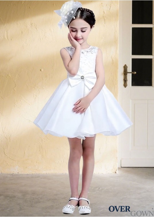 Mini Ball Gown Occasion Dress in White Organza Lace for Flower Girls Mini Ball Gown Occasion Dress in White Organza Lace for Flower Girls