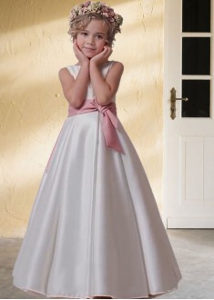 White Satin Floor Length Flower Girl Dress – Elegant Wedding Outfit