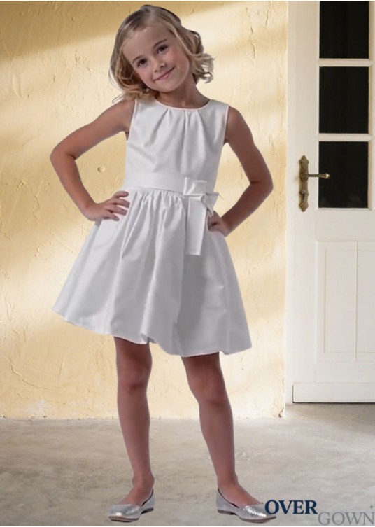 Elegant White A-Line Knee Length Flower Girl Dress – Perfect for Weddings Elegant White A-Line Knee Length Flower Girl Dress – Perfect for Weddings
