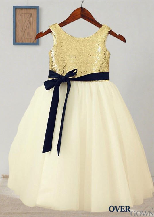 Sequin Tulle Flower Girl Dresses with Sash – A Line Gowns Sequin Tulle Flower Girl Dresses with Sash – A Line Gowns