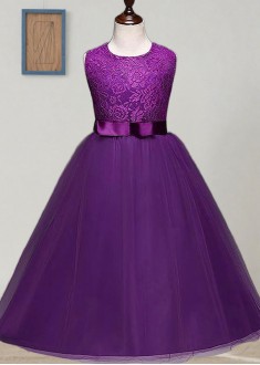 Purple Tulle & Lace Ball Gown Floor-Length Flower Girl Dress