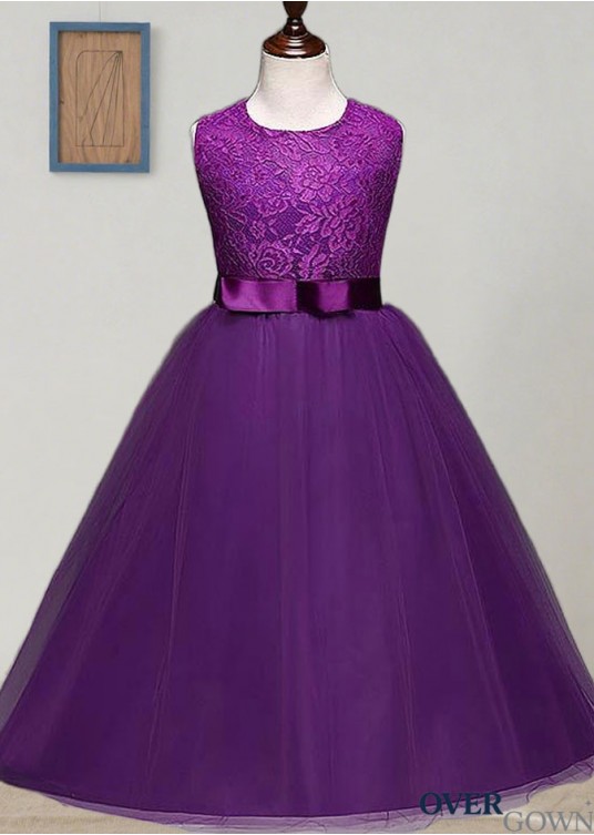 Purple Tulle & Lace Ball Gown Floor-Length Flower Girl Dress Purple Tulle & Lace Ball Gown Floor-Length Flower Girl Dress