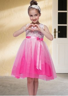 Pink Ball Gown Knee Length Flower Girl Dress – Party & Wedding Outfit