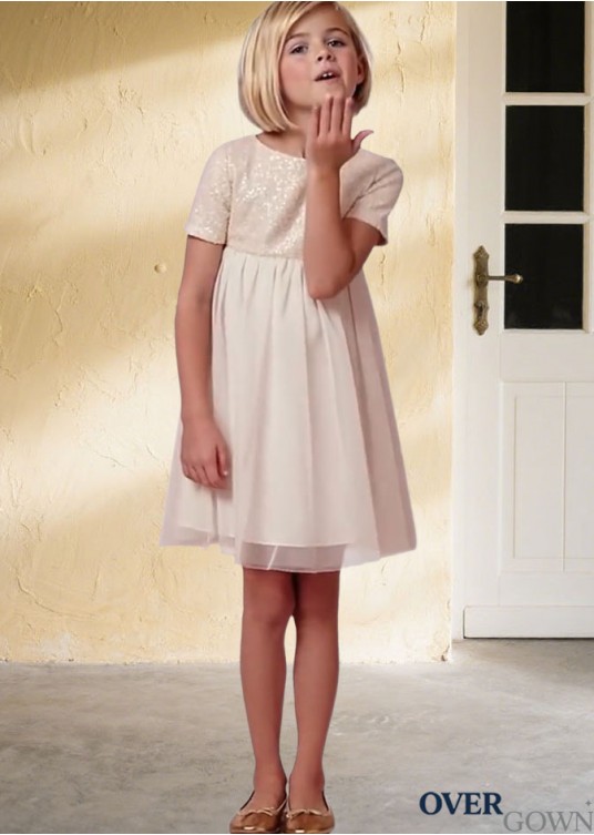 Knee Length Tulle A-Line Flower Girl Dress – Wedding Party Outfit Knee Length Tulle A-Line Flower Girl Dress – Wedding Party Outfit