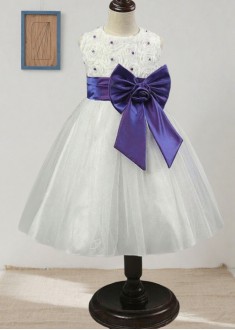 Sequin Tulle & Satin Flower Girl Dress – Ball Gown Floor-Length
