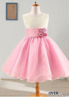Tea Length Ball Gown Flower Girl Dress Satin & Organza