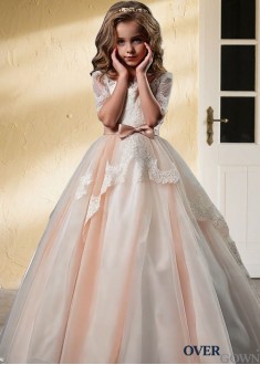 A-Line Flower Girl Dress in Tulle Lace - Elegant Floor-Length Style