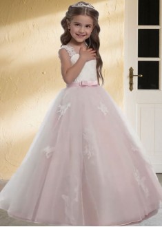 Flower Girl Dress | Tulle & Lace Ball Gown Floor-Length Princess Style