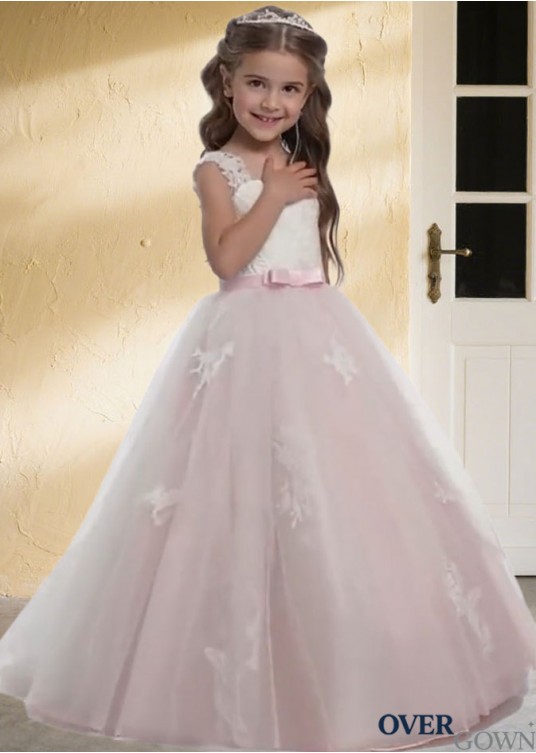 Flower Girl Dress | Tulle & Lace Ball Gown Floor-Length Princess Style Flower Girl Dress | Tulle & Lace Ball Gown Floor-Length Princess Style