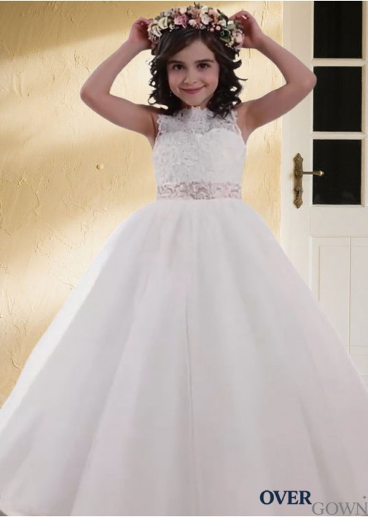 Elegant Lace & Tulle A Line Floor Length Flower Girl Dresses Elegant Lace & Tulle A Line Floor Length Flower Girl Dresses