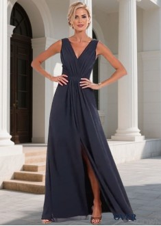 V-Neck Sleeveless Full-Length A-Line Chiffon Bridesmaid Dress V-Neck Sleeveless Full-Length A-Line Chiffon Bridesmaid Dress