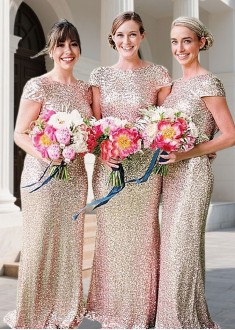 Sequined Bridesmaid Dresses Sleeveless Full Length Sheath Gown