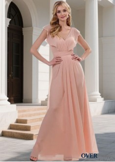 Elegant Simple V-Neck Chiffon Bridesmaid Dress – Full Length A-Line Gown