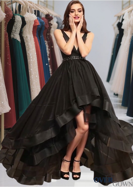 Black A-Line V-Neck Tulle Prom Evening Dress with Ruffles & Beaded Details Black A-Line V-Neck Tulle Prom Evening Dress with Ruffles & Beaded Details