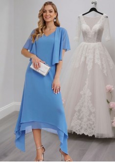 Chiffon A-Line V Neck Asymmetrical Mother of the Bride Dress with Jacket Chiffon A-Line V Neck Asymmetrical Mother of the Bride Dress with Jacket