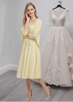 Tea-Length Chiffon A-Line Mother of the Bride Dress with Jacket and Lace