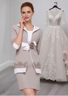 Short Satin Sheath Mother of the Bride Dress with Lace and Floral