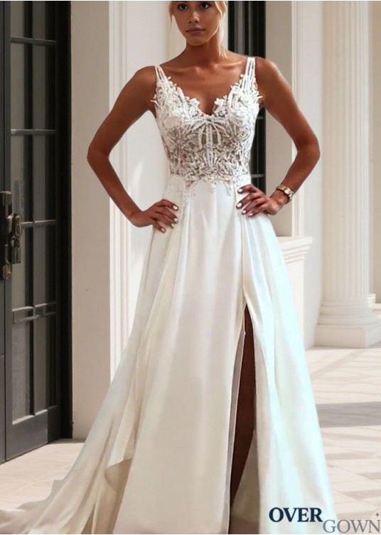 Chiffon Wedding Dress with Side Split and Beading Chiffon Wedding Dress with Side Split and Beading
