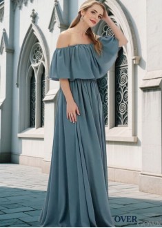 Off-the-Shoulder Sleeveless A-Line Chiffon Bridesmaid Dress with Pleated Detail