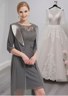 Half Sleeve Knee-Length Mother of the Bride Dress with Applique and Jacket Half Sleeve Knee-Length Mother of the Bride Dress with Applique and Jacket